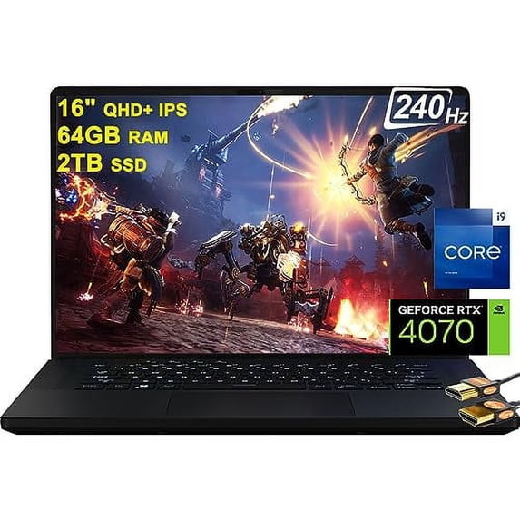 Asus Flagship ROG Zephyrus M16 Gaming Laptop 16" QHD+ 240Hz 3ms 13th Gen Intel 14-core i9-13900H 64GB RAM 2TB SSD GeForce RTX 4070 8GB Graphic Backlit Thunderbolt Win11 Black + HDMI Cable