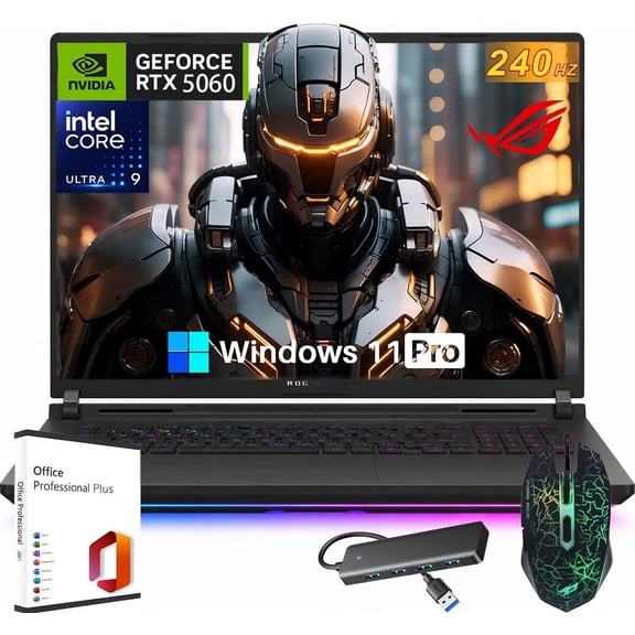 ASUS ROG Strix G18 18" Gaming Laptop, Intel Ultra 9 275HX, 2.5K 240Hz/3ms, GeForce RTX 5060, 32 GB DDR5 RAM 2 TB SSD, Wi-Fi 7, Fast Charging, Windows 11 Pro, Office Lifetime License