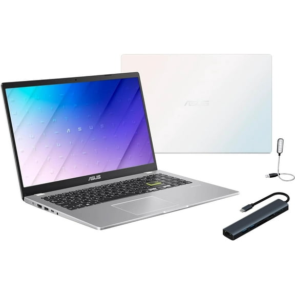 Asus L510 15.6" FHD Student Laptop, Intel Celeron N4020 up to 2.8 GHz CPU, 4GB RAM, 128GB eMMC Storage, Backlit Keyboard, One Year Microsoft Office 365, Win11 Home, White + Mazepoly Accessories