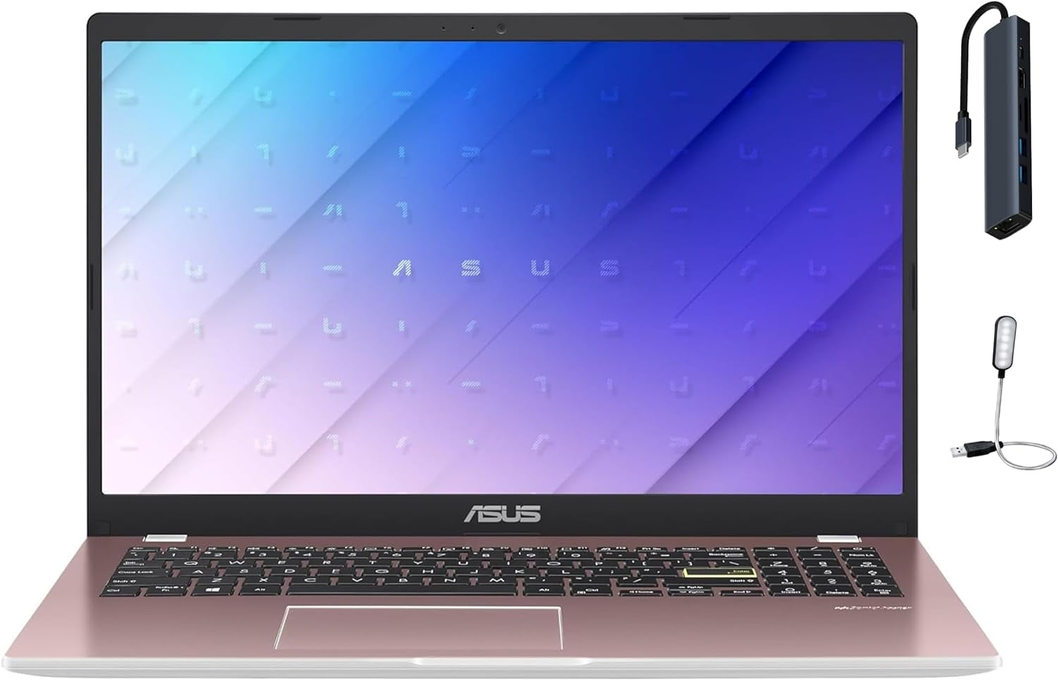 Asus L510 15.6" FHD Student Laptop, Intel Celeron N4020, 4GB RAM, 128GB eMMC Storage + 256GB M.2 SSD, Backlit Keyboard, One Year Office 365, Win11 Home, Pink + Mazepoly Accessories