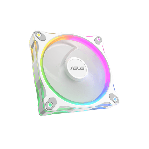 ASUS Prime MR120 ARGB reverse fan white single pack, 28mm extra-thick frame, quiet, high-performance cooling with PWM control, 20 ARGB LEDs with dual-sided frame lighting, Aura Sync compatibility