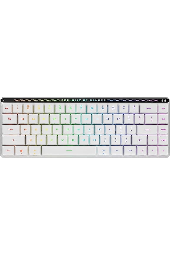 ROG Falchion RX Low Profile 65% Compact Wireless Gaming Keyboard, Pre-lubed ROG RX Blue Low-Profile Optical Switches, Tri-mode Connection, MacOS Support, ABS Keycaps, RGB-White