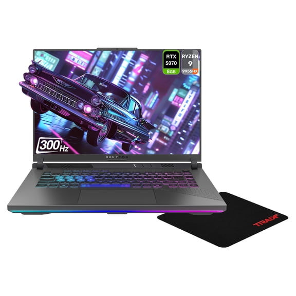 Asus ROG Strix G16 Gaming Laptop, AMD Ryzen 9 9955HX, 16 GB DDR5 RAM, 1 TB PCIe SSD, 16" 2.5K (2560x1600) 300Hz, NVIDIA G-Force RTX 5070, Backlit Keyboard, W11 Home, Eclipse Gray + Traix MousePad