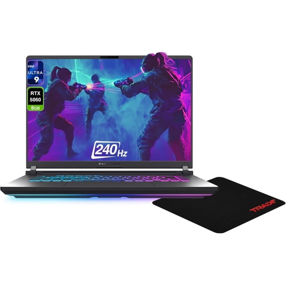 Asus ROG Strix G16 Gaming Laptop, Intel Ultra 9-275HX, 32 GB DDR5 RAM, 1 TB PCIe SSD, 16" 2.5K (2560x1600) 240Hz, Nvidia G-Force RTX 5060, 4-Zone RGB Keyboard, W11 Home, Eclipse Gray + Traix MousePad