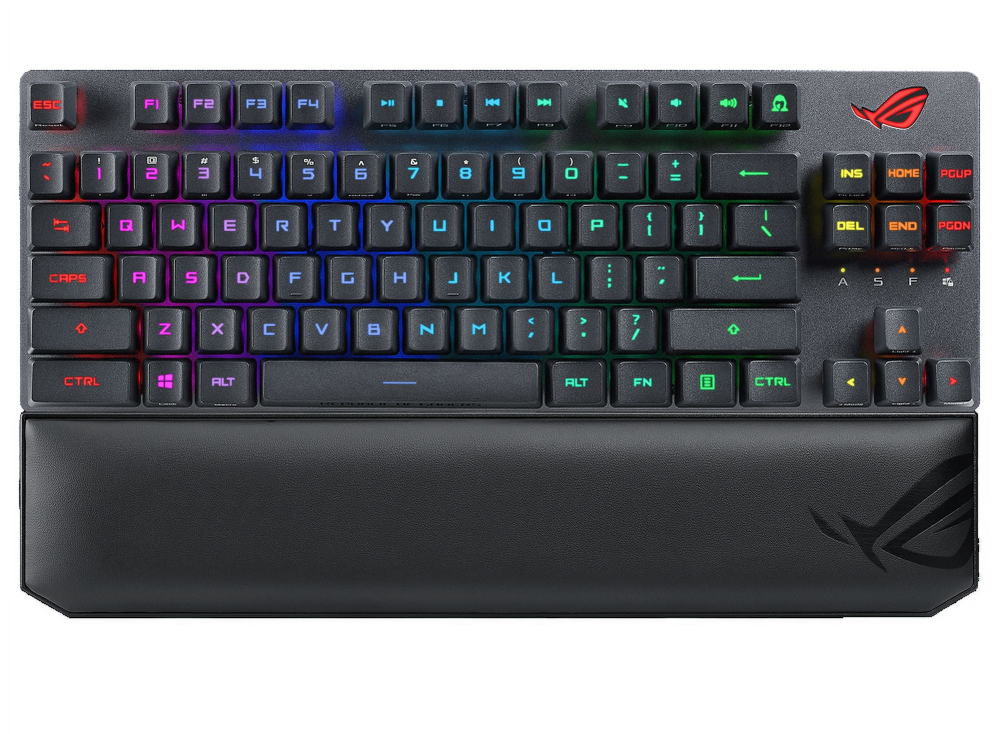 Asus ROG Strix Scope RX TKL Wireless Deluxe, 80% Gaming Keyboard, Tri-mode connectivity (2.4GHz RF, Bluetooth, Wired), ROG RX Blue Optical Mechanical Switches, PBT Keycaps, RGB, Wrist rest, Black