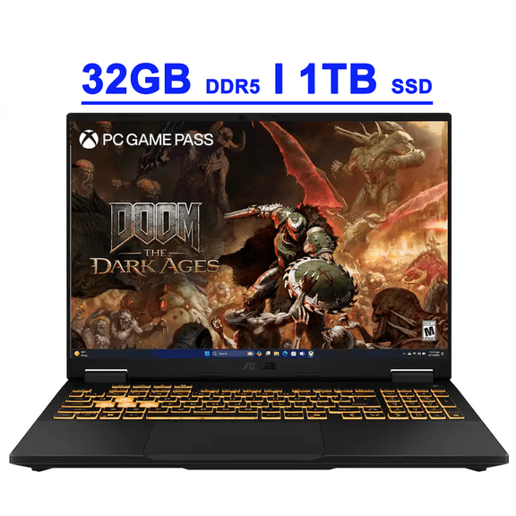Asus TUF Gaming F16 Premium Laptop 16" WUXGA IPS 165Hz (100% sRGB, GSYNC) Intel 16-core i7-14650HX 32GB DDR5 1TB SSD GeForce RTX 5060 (Up to 614 AI TOPS) RGB Backlit Thunderbolt Hi-Res Win11