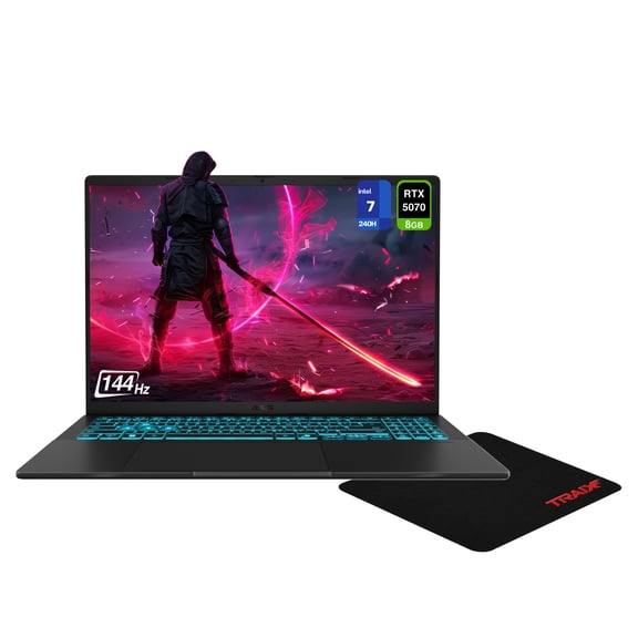 Asus V16 Gaming Laptop, Intel 7-240H, 16 GB DDR5 RAM, 2 TB PCIe SSD, 16" WUXGA (1920x1200) 144Hz, Nvidia G-Force RTX 5070, Blue Backlit Keyboard, W11 Pro, Matte Black + Traix MousePad