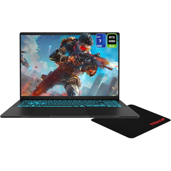 Asus V16 Gaming Laptop, Intel 7-240H, 32 GB DDR5 RAM, 1 TB PCIe SSD, 16" WUXGA (1920x1200) 144Hz IPS Display, NVIDIA G-Force RTX 5060 , Backlit Keyboard, W11 Home, Matte Black + Traix MousePad