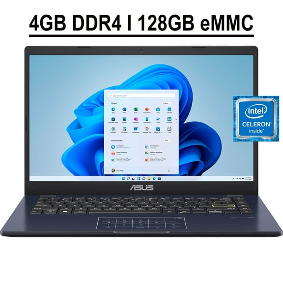 Asus Vivobook 410MA 14 Thin and Light Business Laptop 14" HD Anti-glare Display Intel Celeron N4020 Processor 4GB DDR4 128GB eMMC Storage Intel UHD Graphics 600 HDMI USB-C SonicMaster