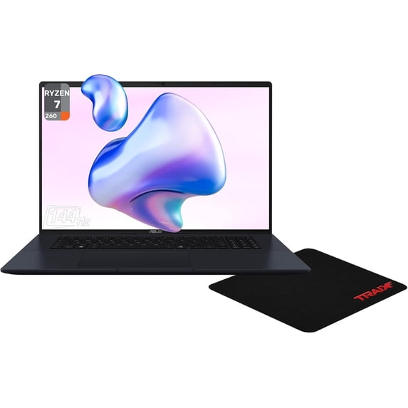 Asus Vivobook Copilot+ Laptop, AMD Ryzen 7-260, 32 GB DDR5 RAM, 2 TB PCIe SSD, 18" WUXGA (1920x1200) 144Hz IPS Display, AMD Radeon Graphics, Backlit Keyboard, W11 Home, Quiet Blue + Traix MousePad