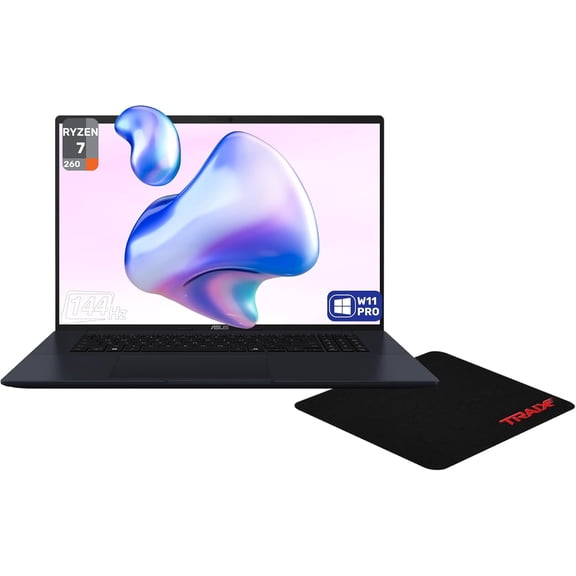 Asus Vivobook Copilot+ Laptop, AMD Ryzen 7-260, 48 GB DDR5 RAM, 2 TB PCIe SSD, 18" WUXGA (1920x1200) 144Hz IPS Display, AMD Radeon Graphics, Backlit Keyboard, W11 Pro, Quiet Blue + Traix MousePad