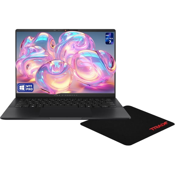 Asus Vivobook S14 Copilot+ Laptop, Intel Ultra 7-258V, 32 GB LPDDR5X RAM, 1 TB PCIe SSD, 14" WUXGA (1920x1200) OLED Display, Intel Arc Graphics, RGB Backlit Keyboard, W11 Pro, Black + Traix MousePad