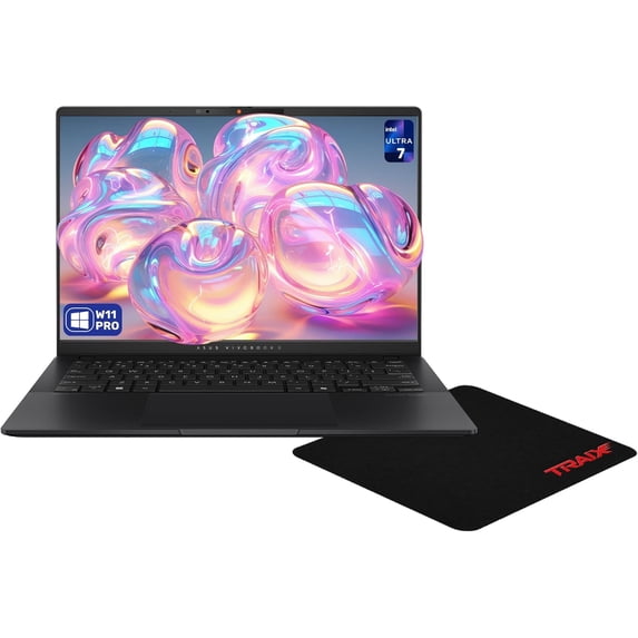 Asus Vivobook S14 Copilot+ Laptop, Intel Ultra 7-258V, 32 GB LPDDR5X RAM, 2 TB PCIe SSD, 14" WUXGA (1920x1200) OLED Display, Intel Arc Graphics, RGB Backlit Keyboard, W11 Pro, Black + Traix MousePad
