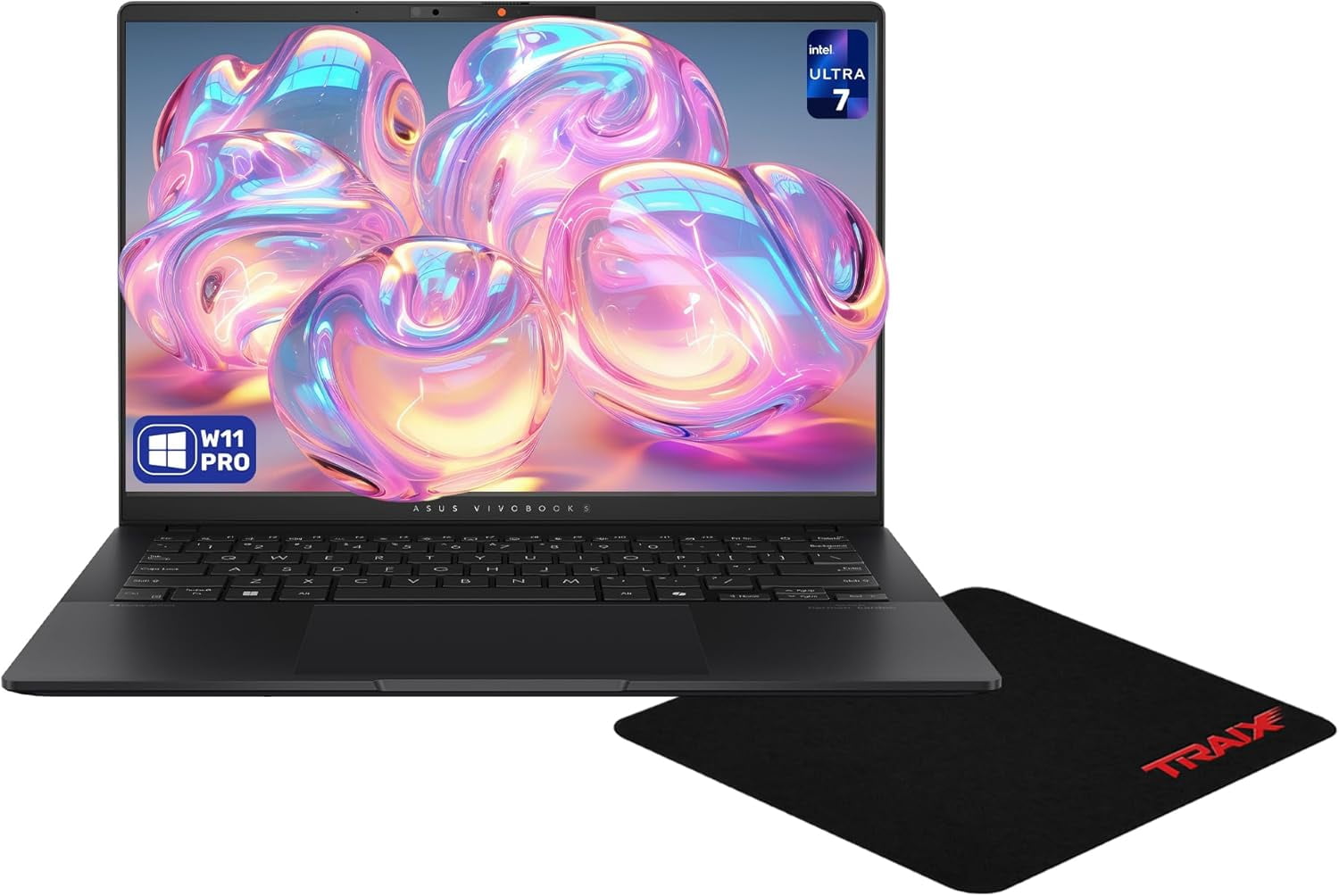 Asus Vivobook S14 Copilot+ Laptop, Intel Ultra 7-258V, 32 GB LPDDR5X RAM, 4 TB PCIe SSD, 14" WUXGA (1920x1200) OLED Display, Intel Arc Graphics, RGB Backlit Keyboard, W11 Pro, Black + Traix MousePad