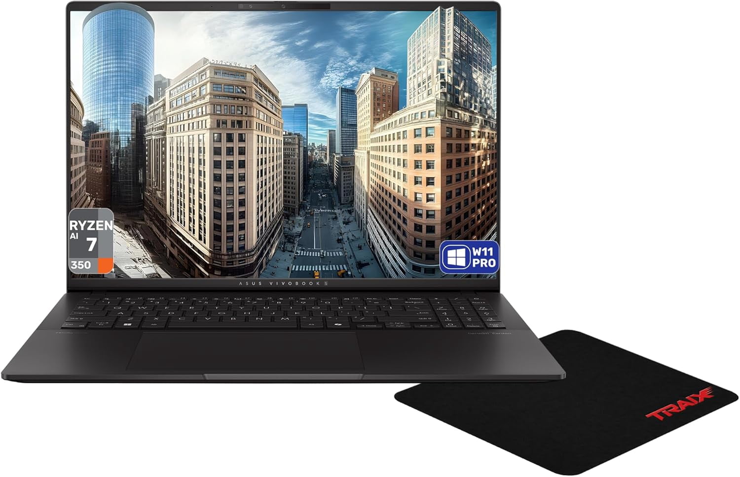 Asus Vivobook S16 Copilot+ Laptop, AMD Ryzen AI 7-350, 16 GB LPDDR5X RAM, 1 TB PCIe SSD, 16" 3K (2880x1800) OLED, AMD Radeon 860M Graphics, Backlit Keyboard, W11 Pro, Neutral Black + Traix MousePad