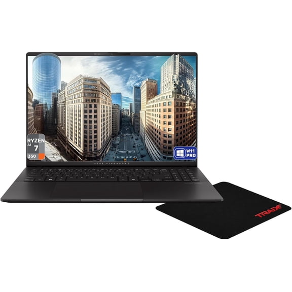 Asus Vivobook S16 Copilot+ Laptop, AMD Ryzen AI 7-350, 16 GB LPDDR5X RAM, 1 TB PCIe SSD, 16" 3K (2880x1800) OLED, AMD Radeon 860M Graphics, Backlit Keyboard, W11 Pro, Neutral Black + Traix MousePad