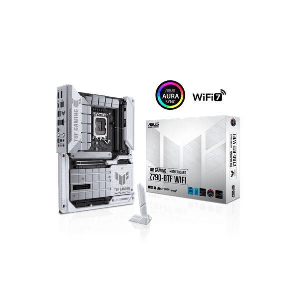 TUF GAMING Z790-BTF WIFI Intel® Z790 (LGA 1700) ATX motherboard, Hidden-Connector Design, PCIe 5.0, four M.2 slots, 16+1+1 power stages, DDR5, Intel® 2.5Gb Ethernet, Intel® Wi-Fi 7, HDMI™,