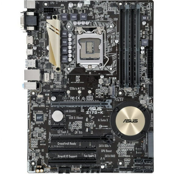 Asus Z170-K Desktop Motherboard - Intel Z170 Chipset - Socket H4 LGA-1151 - ATX - 1 x Processor Support - 64 GB DDR4 SDRAM Maximum RAM - 3.40 GHz (O.C.) Memory Speed Supported - DIMM - 4 x