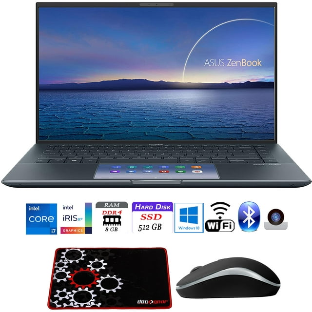 Asus ZenBook 14" Ultra-Slim Intel i7-1165G7 8GB/512GB SSD Laptop UX425EA-EH71 10 Bundle with Deco Gear Medium Sized Pro Gaming Mouse Pad + Bytech Wireless Mouse