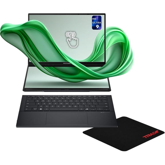 Asus Zenbook Duo Dual Laptop, Intel Ultra 9-285H, 32 GB LPDDR5X RAM, 4 TB PCIe SSD, 14'' WUXGA (1920x1200)OLED Touchscreen, Intel Arc Graphics, Backlit Keyboard, W11 Home, Inkwell Gray+Traix MousePad
