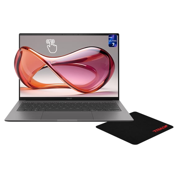 Asus Zenbook S14 Laptop, Intel Ultra 7-356H, 32 GB LPDDR5X RAM, 1 TB PCIe SSD, 14" WQXGA+ (2880x1800) 120Hz OLED Touchscreen, Intel Graphics, Backlit Keyboard, W11 Pro, Antrim Grey + Traix MousePad