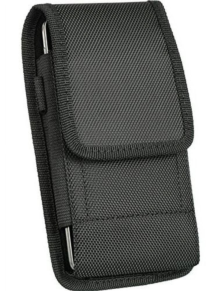 Asus Zenfone 2E , EpicDealz Extra Large Ultra Rugged Pouch Case Holster  Black Nylon Canvas Velcro Flap with Steel Metal Belt Clip + Carabiner Hook