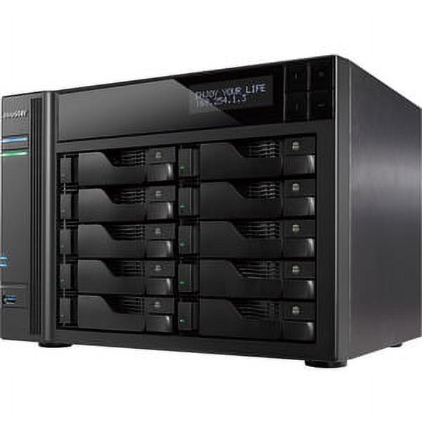 Asustor AS6210T 10-Bay NAS, Intel Celeron Quad-Core, 4 GB SO-DIMM DDR3L, GbE x 4, PCI-E (10GbE ready), USB 3.0 & eSATA, WoL, System Sleep Mode, AES-NI hardware encryption,with lockable tray - image 1 of 6