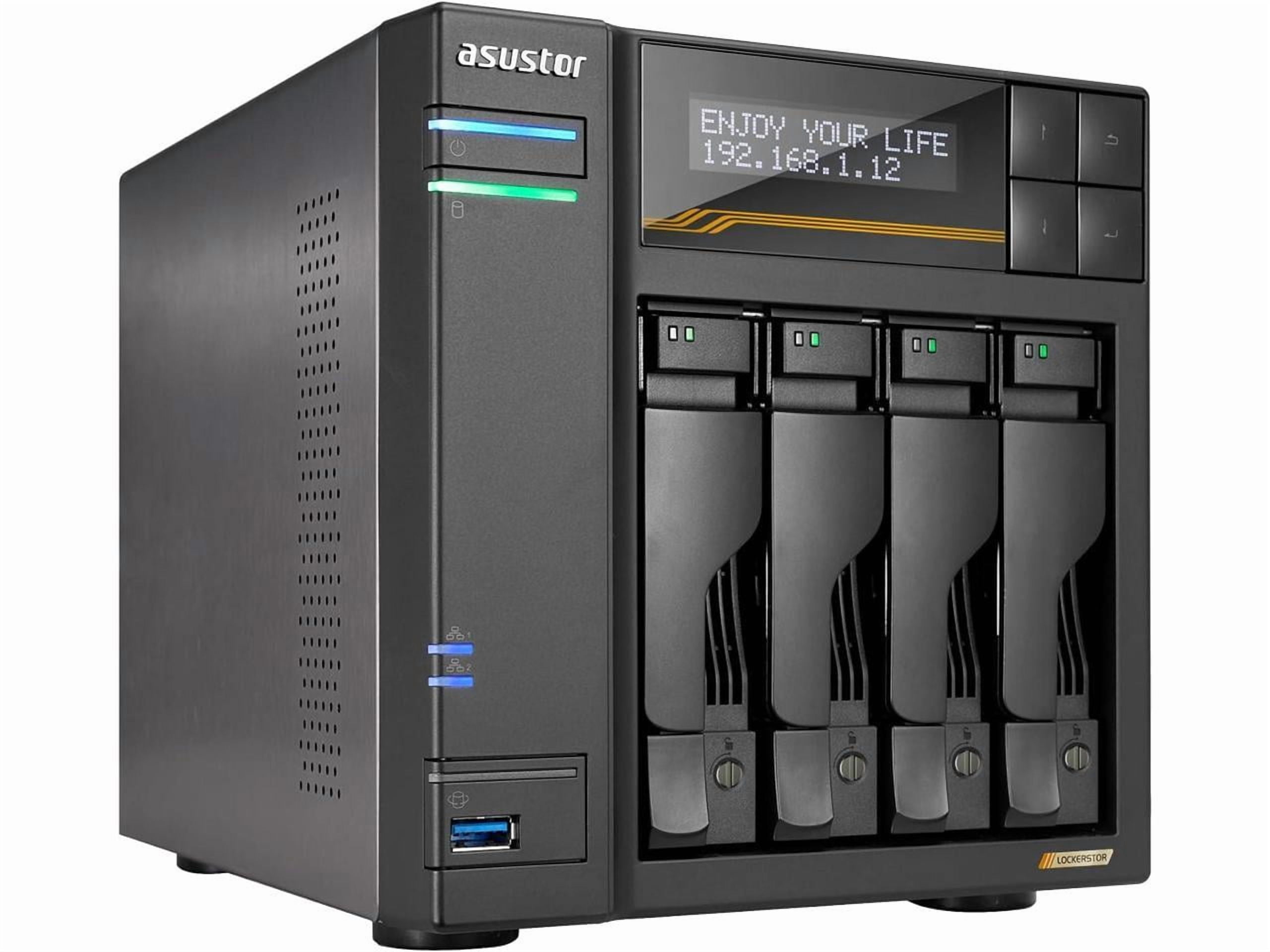 Asustor Lockerstor 4 Gen3 AS6804T, 4 Bay NAS, AMD Ryzen Quad-Core 2.3 GHz, 16GB RAM ECC DDR5, 4 M.2 NVMe Slots, Dual 5GbE and Dual 10GbE Port, USB 4.0 Type-C, Network Attached Storage (Diskless) - ...
