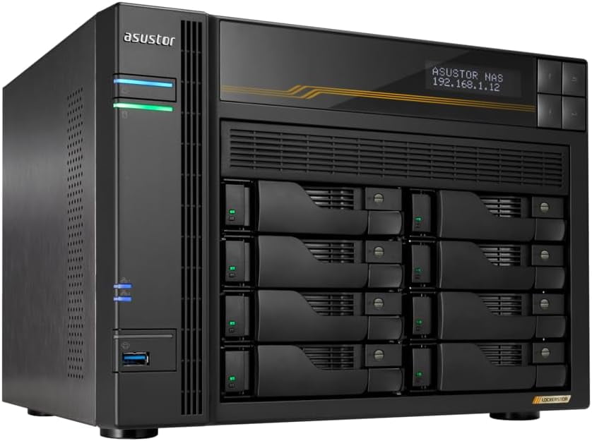 Asustor AS6808T Lockerstor 8 Gen3 8 Bay NAS, Quad-Core 2.3GHz CPU,2x 10GbE Ports,16G ECC DDR5,4x M.2 SSD Slots (Diskless)