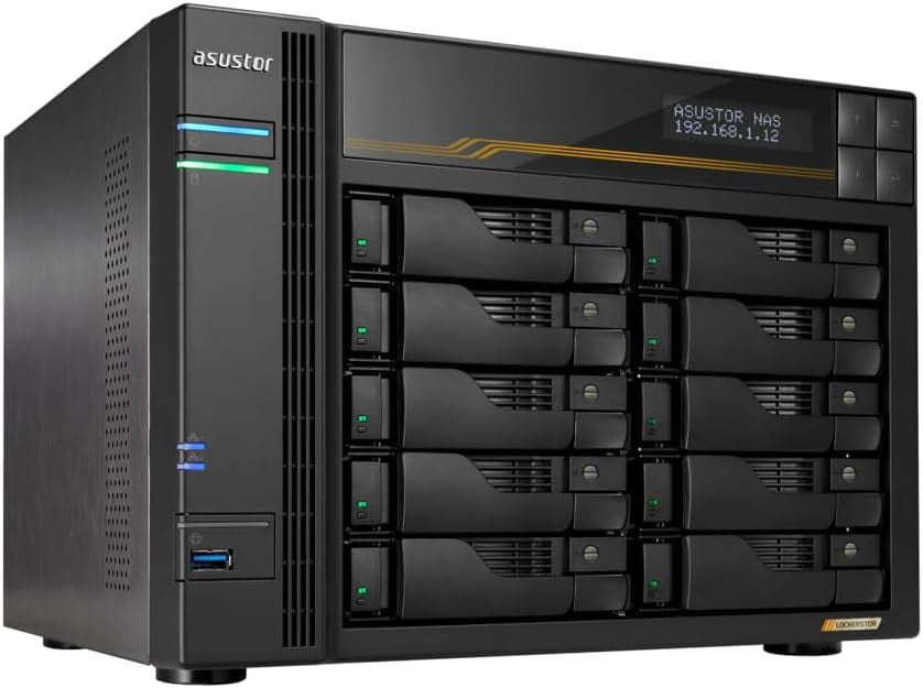 Asustor AS6810T Lockerstor 10 Gen3 10 Bay NAS,Quad-Core 2.3GHz CPU,2x10GbE Ports,16G ECC DDR5,4x M.2 SSD Slots (Diskless)