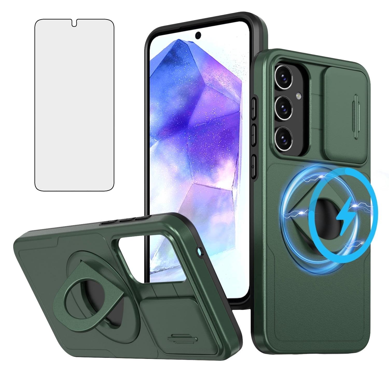 Asuwish Camera Cover, Ring Holder Rugged Cell Phone Case with Tempered ...