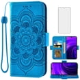 thumbnail image 1 of Asuwish Compatible with BLU View Speed 5G (b1550vl) Wallet Phone Case and Tempered Glass Screen Protector Flip Credit Card Holder Stand Mandala Flower Cell Cover for Women Men Blue, 1 of 8