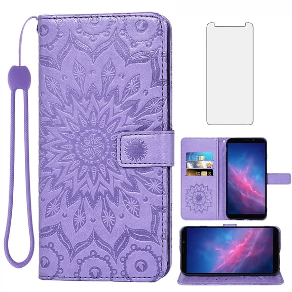 Asuwish Compatible with Cloud Mobile Stratus C7 Wallet Phone Case and Tempered Glass Screen Protector Flip Credit Card Holder Stand Mandala Flower Cell Cover for C_7 C 7 Women Men Purple