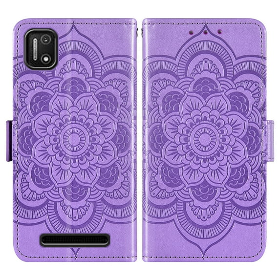 Asuwish Compatible with Cloud Mobile Stratus C7 Wallet Phone Case and Tempered Glass Screen Protector Flip Credit Card Holder Stand Wrist Strap Mandala Flower Cell Cover for C_7 C 7 Women Men Purple