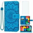 thumbnail image 1 of Asuwish Compatible with Google Pixel 5 Wallet Phone Case and Tempered Glass Screen Protector Flip Credit Card Holder Stand Mandala Flower Cell Cover for Pixel5 5G Pixle Five G5 Women Men Blue, 1 of 8