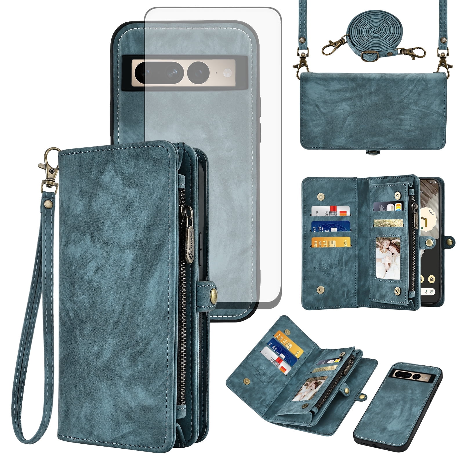 Custodia a portafoglio per Google Pixel 9 Pro, in pelle di vitello di alta qualità con blocco RFID, slot porta carte, funzione cavalletto, guscio interno in morbido TPU marrone