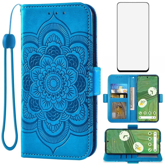 Asuwish Compatible with Google Pixel 7 Pro 5G Wallet Case Lanyard Leather Flip Card Holder Stand Wrist Strap Cell Phone Cover for Pixel7Pro Pixel7 XL Seven 7Pro 6.7 Women men Blue
