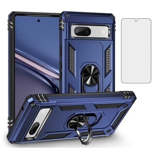 Asuwish Compatible with Google Pixel 7A 5G 2023 Phone Case Tempered Glass Screen Protector Slim Magnetic Ring Holder Stand Hybrid Protective Cell Cover for Pixel7A A7 Women Men Blue