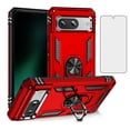 thumbnail image 1 of Asuwish Compatible with Google Pixel 8 5G Phone Case Tempered Glass Screen Protector Slim Magnetic Ring Holder Stand Hybrid Protective Cell Cover for Pixel8 Pixle Seven Women Men Red, 1 of 7