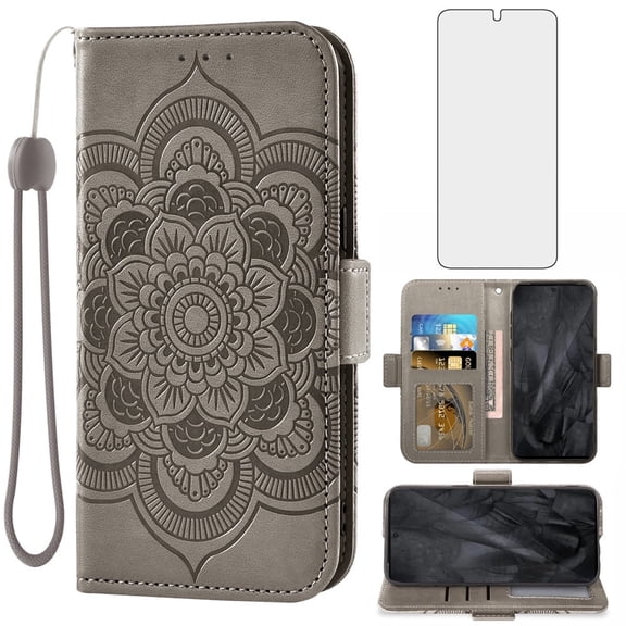 Asuwish Compatible with Google Pixel 8 Pro 5G Wallet Case Lanyard Leather Flip Card Holder Stand Wrist Strap Cell Phone Cover for Pixel8Pro Pixel8 XL Eight 8Pro Women Men Gray