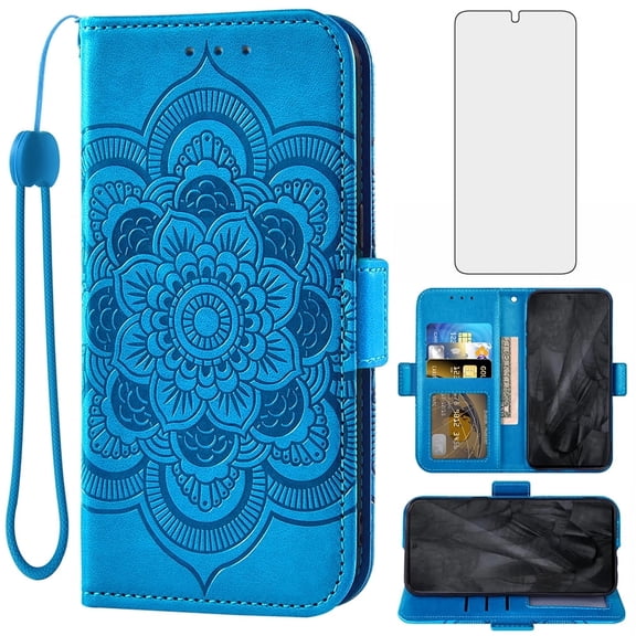 Asuwish Compatible with Google Pixel 8 Pro 5G Wallet Case Lanyard Leather Flip Card Holder Stand Wrist Strap Cell Phone Cover for Pixel8Pro Pixel8 XL Eight 8Pro Women Men Blue
