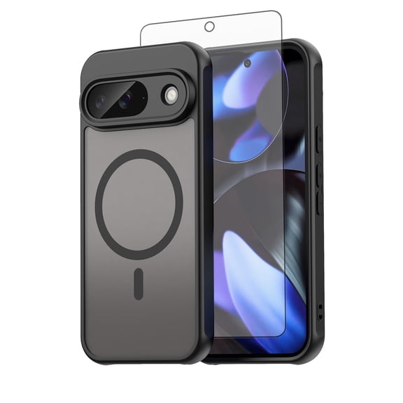 Asuwish Compatible with Google Pixel 9 5G Magnetic Phone Case Translucent Matte Anti-fingerprint Back Military Grade DropProof Shockproof Protective Cell Cover for Pixel9 Nine Women Men Black