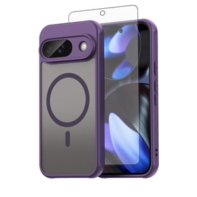 Asuwish Compatible with Google Pixel 9 5G Magnetic Phone Case Translucent Matte Anti-fingerprint Back Military Grade DropProof Shockproof Protective Cell Cover for Pixel9 Nine Women Men Purple