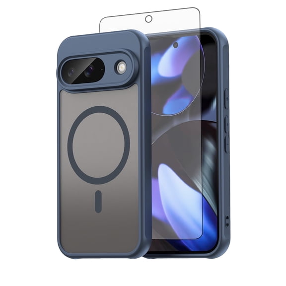 Asuwish Compatible with Google Pixel 9 5G Magnetic Phone Case Translucent Matte Anti-fingerprint Back Military Grade DropProof Shockproof Protective Cell Cover for Pixel9 Nine Women Men Blue