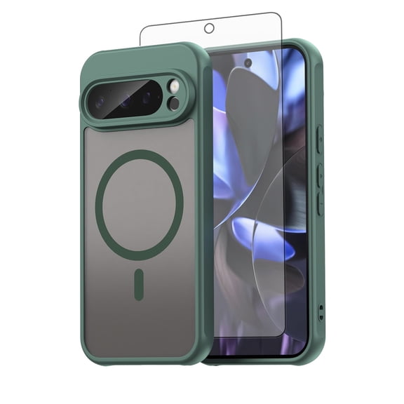 Asuwish Compatible with Google Pixel 9 Pro 5G Magnetic Phone Case Translucent Matte Anti-fingerprint Back Military Grade DropProof Shockproof Protective Cell Cover for Pixel9Pro Nine Women Men Green