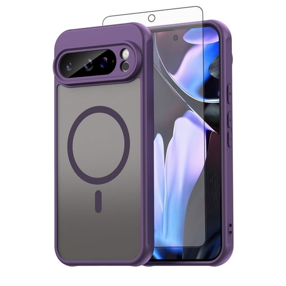 Asuwish Compatible with Google Pixel 9 Pro XL Magnetic Phone Case Translucent Matte Anti-fingerprint Back Military Grade DropProof Shockproof Protective Cell Cover for Pixel9ProXL Women Men Purple