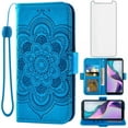 thumbnail image 1 of Asuwish Compatible with Metro TCL Ion X/Ion V/40Z T607DL Wallet Phone Case and Tempered Glass Screen Protector Flip Credit Card Holder Stand Mandala Flower Cell Cover for IonX T430W IonV 2023 Blue, 1 of 8