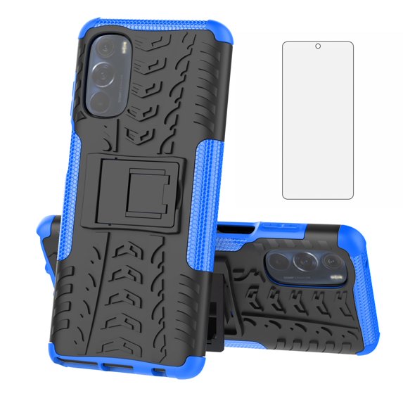 Asuwish Compatible with Moto G Stylus 2022 4G Phone Case Tempered Glass Screen Protector Slim Stand Hybrid Heavy Duty Rugged Protective Cell Cover for Motorola GStylus XT2211DL XT2211 Women Men Blue