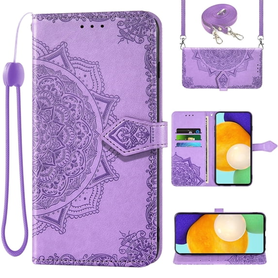 Asuwish Screen Protector Included Mandala Flower Hard Shell Wallet Cell Phone Case with Tempered Glass Screen Protector for Motorola Moto Z4/Z4 Play/Z4 Force, Purple