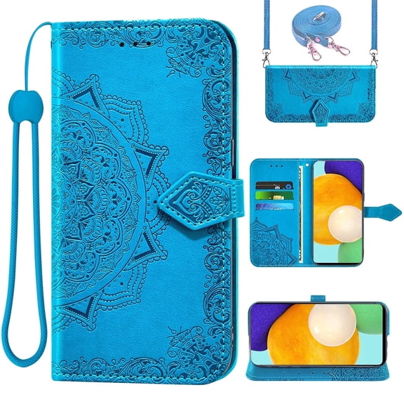 Asuwish Screen Protector Included Mandala Flower Hard Shell Wallet Cell Phone Case with Tempered Glass Screen Protector for Motorola Moto Z4/Z4 Play/Z4 Force, Blue